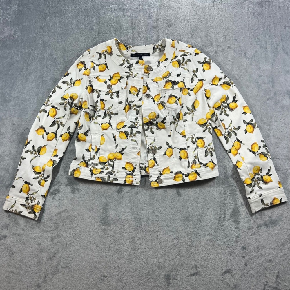 WHITE HOUSE BLACK MARKET Jacket Women Medium Lemon Print Button Front Denim Jean